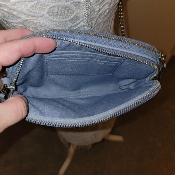 Coach Leather Double Zip Crossbody Purse Handbag w Chain Strap - Pool Blue - Picture 4 of 10